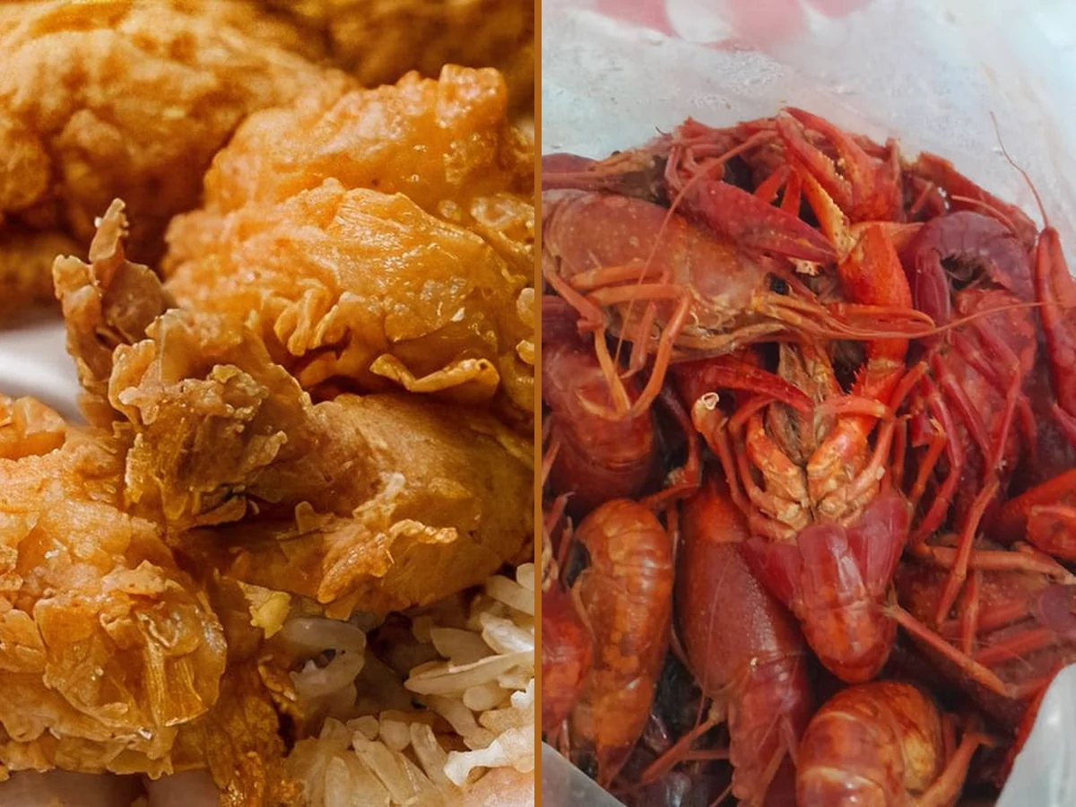 Seafood plates on a casual restaurant table.